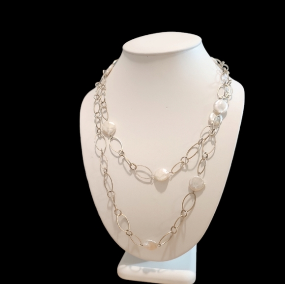 Rosy White FWP Fresh Water Blister Pearl Oval Link Vintage Necklace. - Picture 4 of 6